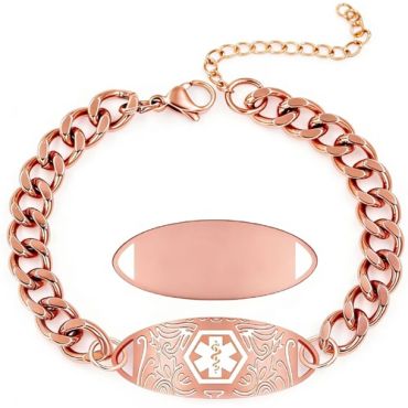***COI Titanium Rose/Gold Tone/Silver Medical Alert Bracelet With Steel Clasp(Length: 7.48 inches)-01997A