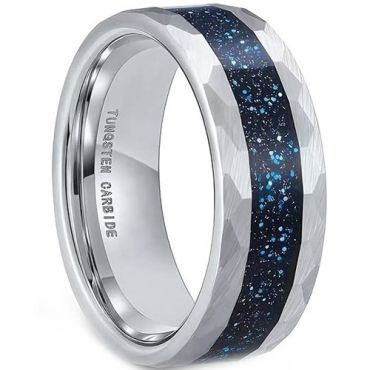 ***COI Tungsten Carbide Black/Gold Tone/Silver Meteorite Faceted Ring-02002AA