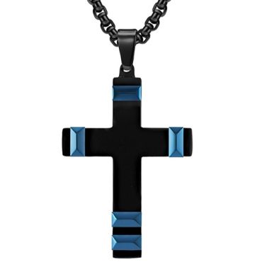 ***COI Titanium Black Gold Tone/Blue Cross Pendant-02004A