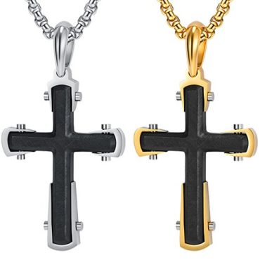***COI Titanium Black Gold Tone/Silver Cross Pendant-02005A