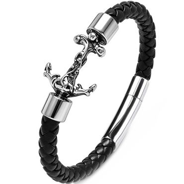 ***COI Titanium Anchor Genuine Leather Bracelet With Steel Clasp(Length: 8.27 inches)-02007A
