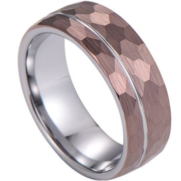 ***COI Tungsten Carbide Offset Groove Faceted Ring-02015A