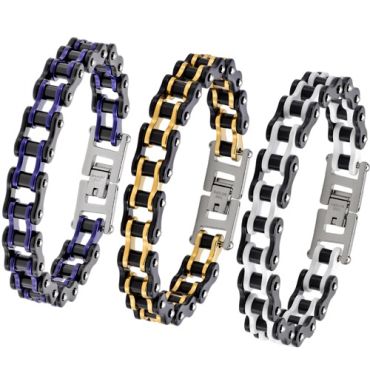 ***COI Titanium Black Blue/Gold Tone/White Bracelet With Steel Clasp(Length: 8.27 inches)-02017A