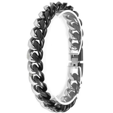 ***COI Titanium Black Silver/Silver Bracelet With Steel Clasp(Length: 7.87 inches)-02019A