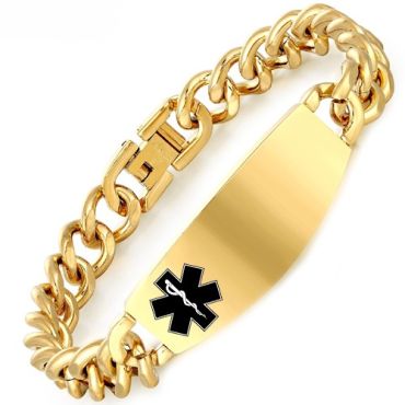 ***COI Titanium Black/Gold Tone/Silver Medical Alert Bracelet With Steel Clasp(Length: 8.66 inches)-02024A