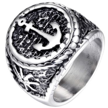 ****COI Titanium Black Silver Anchor Ring-02027A