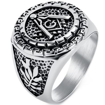 ****COI Titanium Black Silver/Gold Tone Silver/Black Masonic Freemason Ring-02028A
