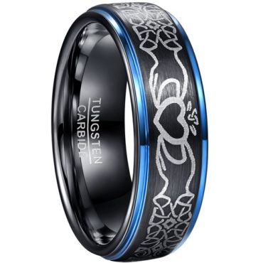 ****COI Tungsten Carbide Black Blue Mo Anam Cara Celtic Step Edges Ring-02029A