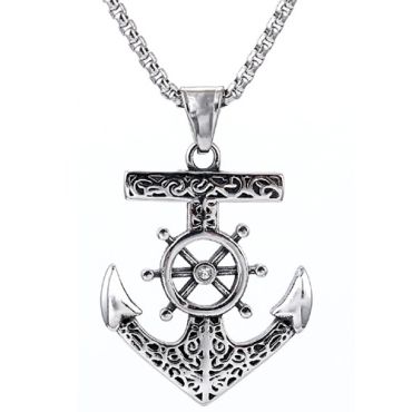 ****COI Titanium Black Silver Anchor Pendant-02032A