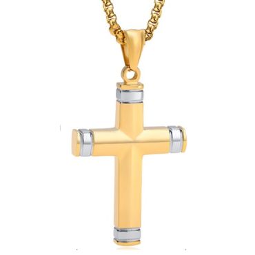 ****COI Titanium Black/Gold Tone Silver Cross Pendant-02033A
