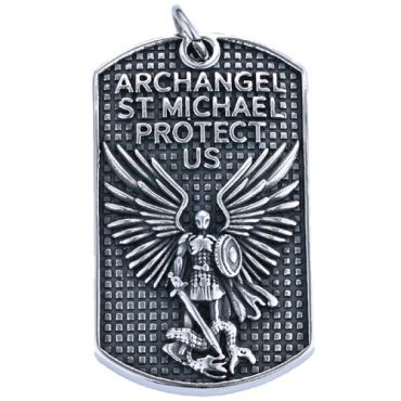 ****COI Titanium Black Silver St Michael Protect Us Pendant-02036A
