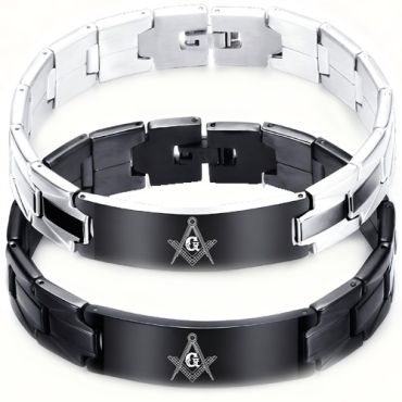 ****COI Titanium Black/Black Silver Masonic Freemason Bracelet With Steel Clasp(Length: 7.87 inches)-02040A