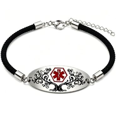 ****COI Titanium Black Silver Medical Alert Genuine Leather Bracelet With Steel Clasp(Length: 8.27 inches)-02043A