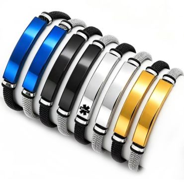 ****COI Titanium Black/Gold Tone/Blue/Silver Medical Alert Bracelet With Steel Clasp(Length: 8.27 inches)-02046A