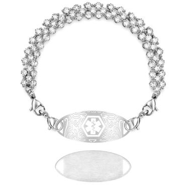 ****COI Titanium Rose/Silver Medical Alert Cubic Zirconia Bracelet With Steel Clasp(Length: 7.87 inches)-02047A