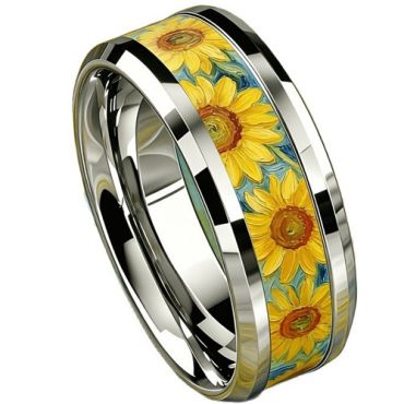 ****COI Titanium Sunflower Beveled Edges Ring-02050A