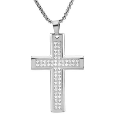 ****COI Titanium Black/Gold Tone/Silver Cross Prayer Pendant-02055A