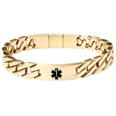 ****COI Titanium Black/Gold Tone/Silver Medical Alert Bracelet With Steel Clasp(Length: 8.27 inches)-02056A