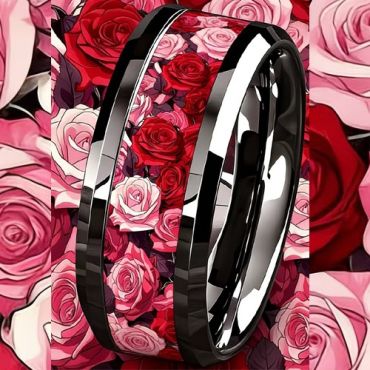 COI Titanium Floral Rose Beveled Edges Ring-02059A