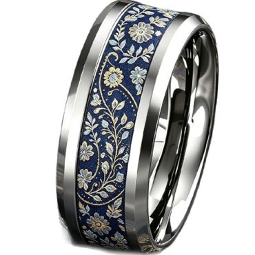 ****COI Titanium Floral & Leaves Beveled Edges Ring-02065A
