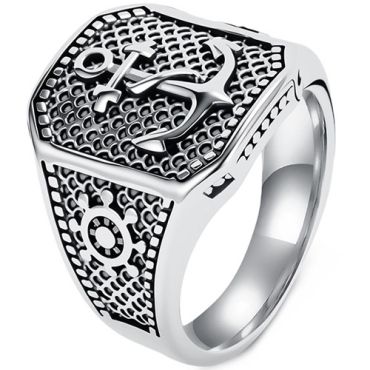 ****COI Titanium Black/Gold Tone/Silver Anchor & Steering Wheel Ring-02067A
