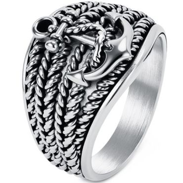 ****COI Titanium Black/Gold Tone/Silver Anchor Ring-02068A