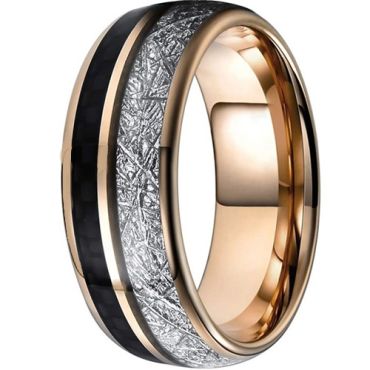 ****COI Rose Tungsten Carbide Carbon Fiber & Meteorite Dome Court Ring-02080A