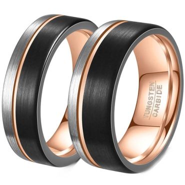 ****COI Tungsten Carbide Black Rose Silver Offset Groove Ring-02083A
