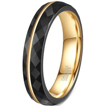 ****COI Tungsten Carbide Black Gold Tone Faceted Offset Groove Ring-02084A