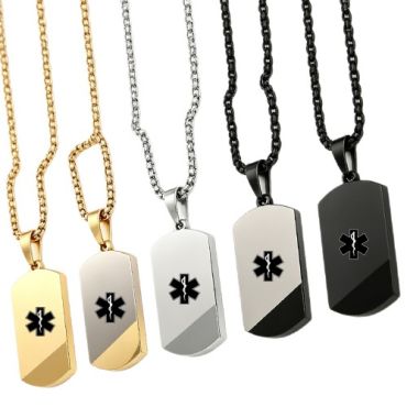 ****COI Titanium Silver/Gold Tone/Black Medical Alert Pendant-02087A