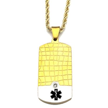 ****COI Titanium Black Silver/Gold Tone Silver Medical Alert Pendant With Cubic Zirconia-02089A