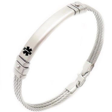 ****COI Titanium Silver/Gold Tone Silver Medical Alert Wire Bracelet With Steel Clasp(Length: 7.87 inches)-02092A
