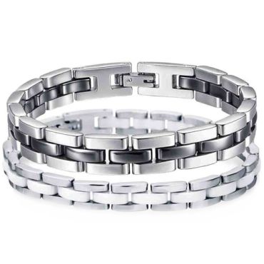****COI Titanium Black/White Ceramic Bracelet With Steel Clasp(Length: 8.27 inches)-02093A