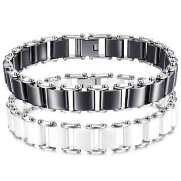 ****COI Titanium Black/White Ceramic Bracelet With Steel Clasp(Length: 7.87 inches)-02094A