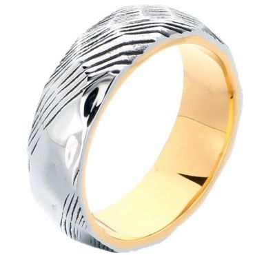 ****COI Titanium Black Gold Tone Silver Damascus Ring-02095A