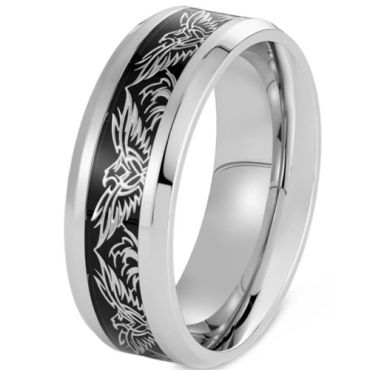 ****COI Titanium Black Silver Eagle Beveled Edges Ring-02096A