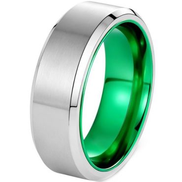 ****COI Titanium Green/Red Silver Beveled Edges Ring-02097A