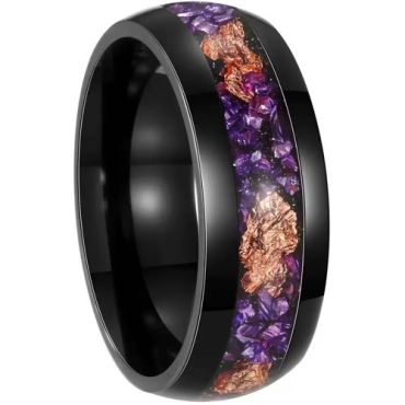 ****COI Black Titanium Amethyst/Crushed Opal Gold Foil Dome Court Ring-02098A