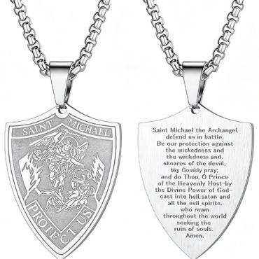 ****COI Titanium Black/Gold Tone/Silver Saint Michael Protect Us Pendant-02103A