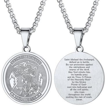****COI Titanium Black/Gold Tone/Silver Saint Michael Protect Us Pendant-02104A