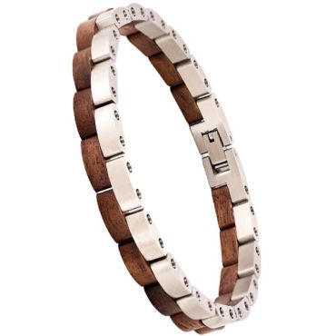 ****COI Titanium Black/Silver Koa Wood Bracelet With Steel Clasp(Length: 8.50 inches)-02109A