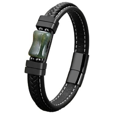 ****COI Titanium Green Agate Genuine Leather Bracelet With Steel Clasp(Length: 8.27 inches)-02115A