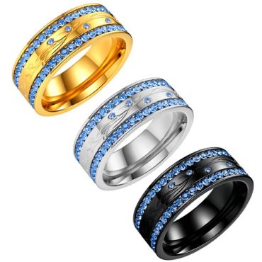 ****COI Titanium Black/Gold Tone/Silver Ring With Blue Topaz-02123A