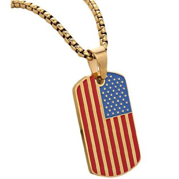 ****COI Titanium Black/Gold Tone/Silver American Flag Pendant-02126A