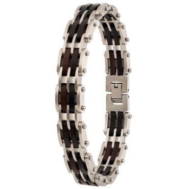 ****COI Titanium Black/Gold Tone/Silver/Blue Koa Wood Bracelet With Steel Clasp(Length: 8.66 inches)-02132A