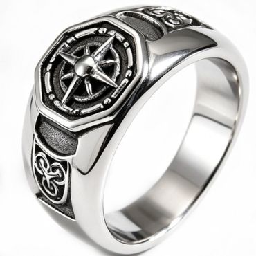 ****COI Titanium Black Silver Compass & Celtic Ring-02134AA