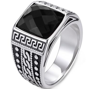 ****COI Titanium Black Silver Celtic Ring With Created Blue Sapphire/Red Ruby/Black Onyx-02135AA