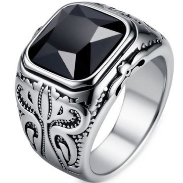 ****COI Titanium Black Gold Tone/Silver Celtic Ring With Black Onyx-02136AA