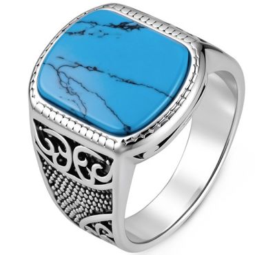 ****COI Titanium Black Silver Celtic Ring With Turquoise/Tiger Eye/Black Onyx-02138AA