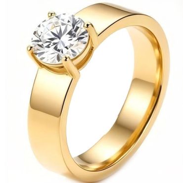 ****COI Titanium Gold Tone/Silver Solitaire Ring-02142A